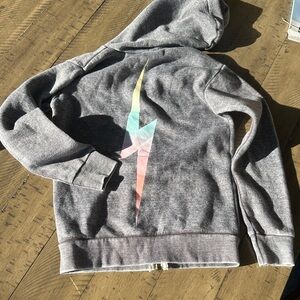 NWOT Vintage Havana Gray Hoodie with Colorful Lightning Bolt